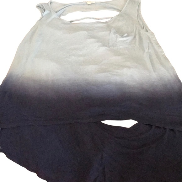 E & M LG-XL slub style tie dye blue shredded back tack w/front pocket - Picture 1 of 12